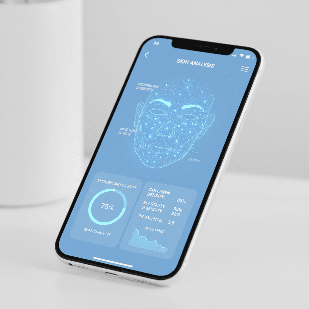 Balanx AI app interface showing biometric skin scan results